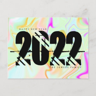 2022 Nieuwjaars Trippy Liquid Bold Hologram Briefkaart