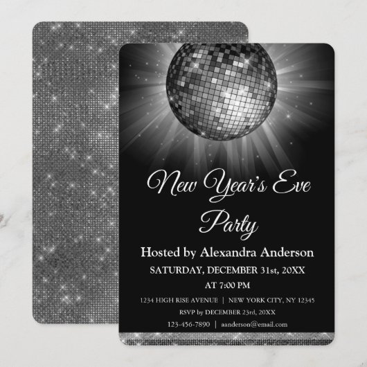 2022 - Nieuwjaarsdag - Silver Disco Ball Kaart (Voorkant / Achterkant)