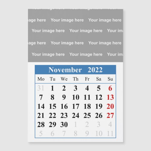 2022 November kalender Magnetische kaart (Voorkant)