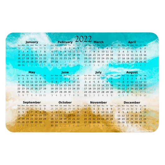 2022 Ocean Beach Kalender Mini Magneet (Horizontaal)
