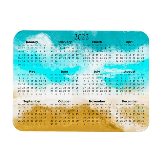 2022 Ocean Beach Kalender Mini Magneet (Horizontaal)