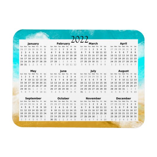 2022 Ocean Beach Kalender Mini Magneet (Horizontaal)