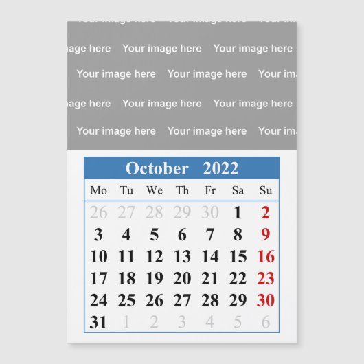 2022 oktober kalender Magnetische kaart (Voorkant)