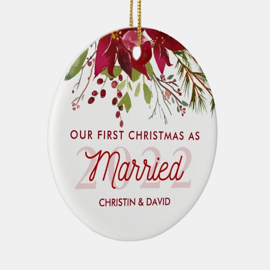 2022 Ons eerste kerstfeest als getrouwd Keramisch Ornament (Rechts)
