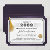 2022 Paarse Gold Tassel Diploma Afstudeerder Parti Kaart (Voorkant / Achterkant)