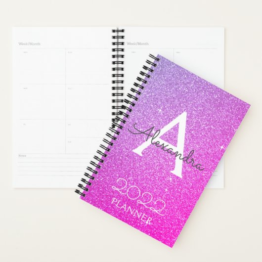 2022 Paarse roze gloeilamp monogram Planner (Display)