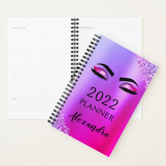 2022 Paarse Roze Monogram Glitter Wimpers Modern Planner (Display)