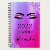 2022 Paarse Roze Monogram Glitter Wimpers Modern Planner (Voorkant)