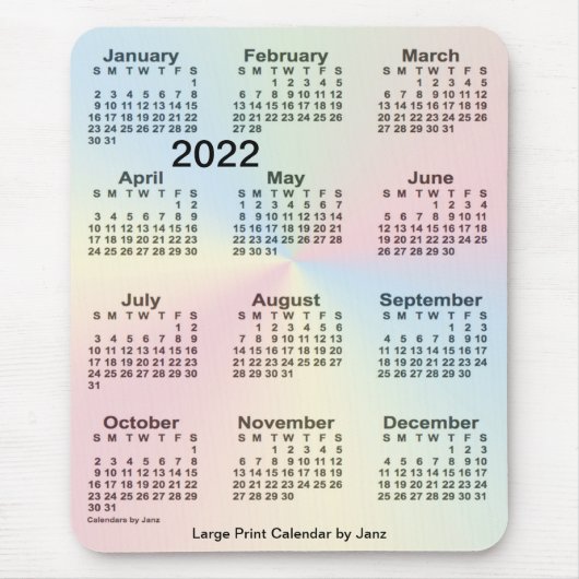 2022 Rainbow Cloud Large Print Calendar van Janz Muismat (Voorkant)