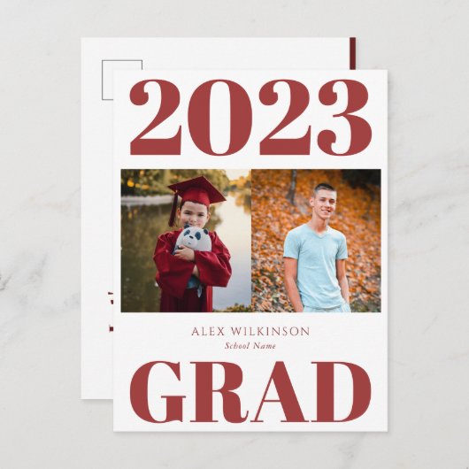 2022 Red Modern Simple Script Photo Afstuderen Uitnodiging Briefkaart (Voorkant / Achterkant)