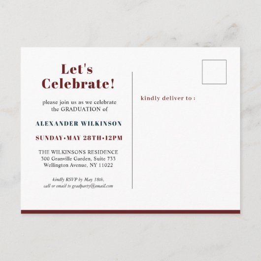 2022 Red Modern Simple Script Photo Afstuderen Uitnodiging Briefkaart (Achterkant)