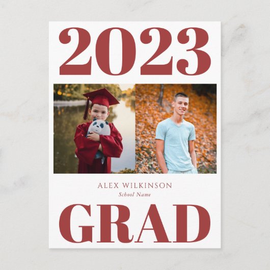 2022 Red Modern Simple Script Photo Afstuderen Uitnodiging Briefkaart (Voorkant)