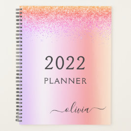2022 Regenboog Pastel Glitter Meisjesachtig Monogr Planner