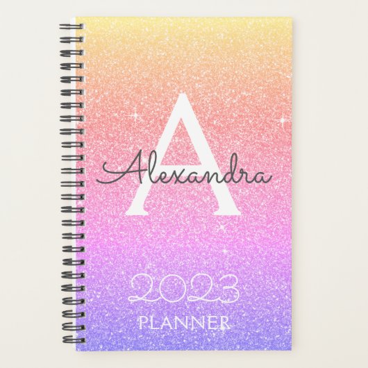 2022 Regenboogpasta Glitter Sparkle Monogram Planner (Voorkant)