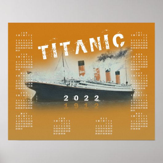 2022 RMS Titanic Verbrand Oranje Kalender Poster (Voorkant)