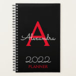 2022 Rood Zwart Monogram Elegant Planner<br><div class="desc">2022 Rood en Zwart Monogram Naam en Initiaal Spiraal Notitieboek Planner. Dit is het perfecte cadeau voor een 16e verjaardag,  trouwen,  bruidsfeest,  jubileum,  babyfeest of vrijgezellenfeest voor iemand die van glamour luxe en chic stijlen houdt.</div>