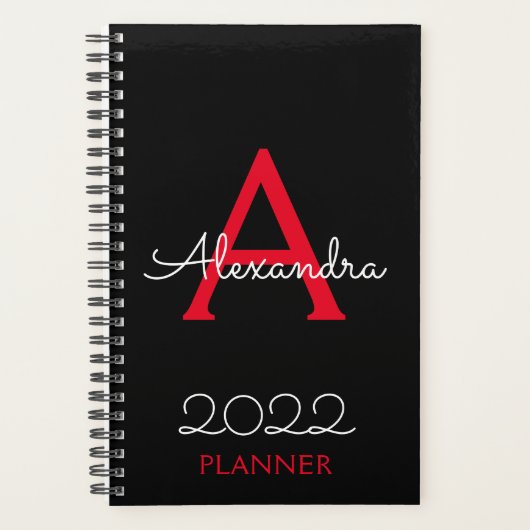 2022 Rood Zwart Monogram Elegant Planner (Voorkant)