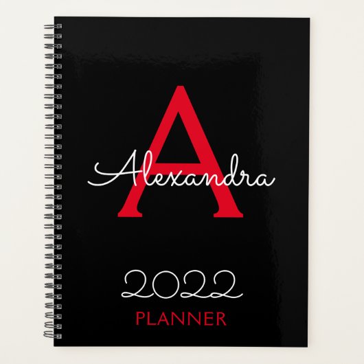 2022 Rood zwart monogram legant Planner (Voorkant)