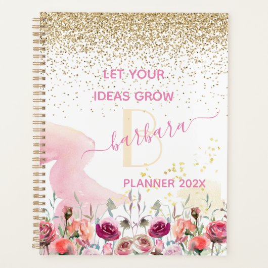 2022 Roos Gold - Blush Pink Glitter Monogram Planner (Voorkant)