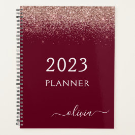 2022 Roos Gold Pink Burgundy Glitter Monogram Planner