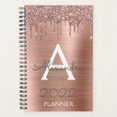 2022 Roos Goud Blush Pink Glitter Sparkle Monogram Planner (Voorkant)