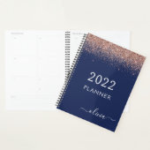 2022 Rose Goud Roze Marineblauw Glitter Monogram Planner (Display)