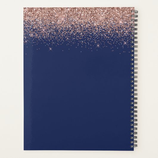 2022 Rose Goud Roze Marineblauw Glitter Monogram Planner (Achterkant)