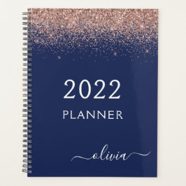 2022 Rose Goud Roze Marineblauw Glitter Monogram Planner