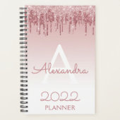 2022 Roze Goud Blush Roze Glitter Glans Monogram Planner (Voorkant)