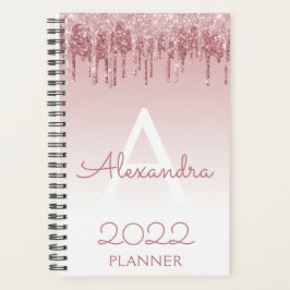 2022 Roze Goud Blush Roze Glitter Glans Monogram Planner