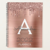 2022 Roze Goud Blush Roze Glitter Glans Monogram Planner (Voorkant)