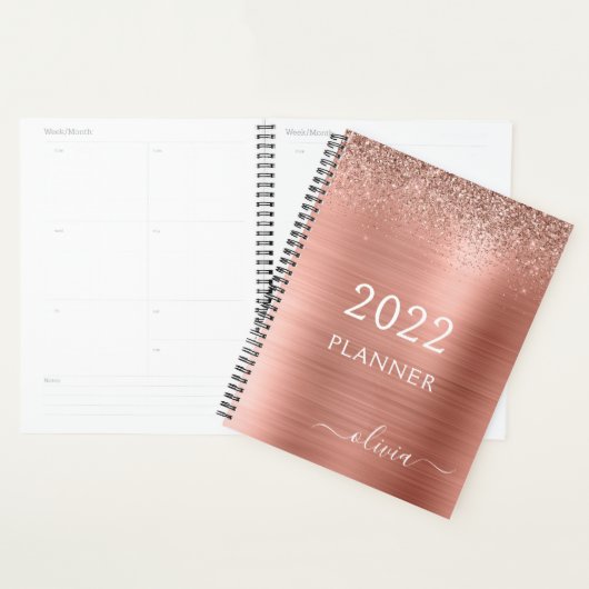 2022 Roze Goud Blush Roze Glitter Monogram Planner (Display)
