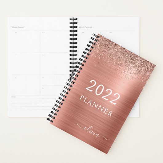 2022 Roze Goud Blush Roze Glitter Monogram Planner (Display)