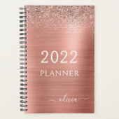 2022 Roze Goud Blush Roze Glitter Monogram Planner (Voorkant)
