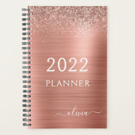 2022 Roze Goud Blush Roze Glitter Monogram Planner