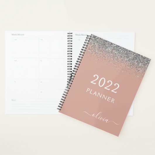 2022 Roze Goud Blush Roze Zilver Glitter Monogram Planner (Display)