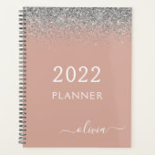 2022 Roze Goud Blush Roze Zilver Glitter Monogram Planner (Voorkant)