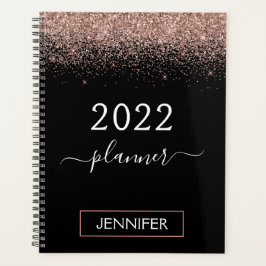 2022 Roze Goud Blush Roze Zwart Glitter Monogram Planner