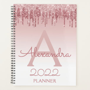 2022 Roze Goud Roze Glitter Glans Monogram Planner