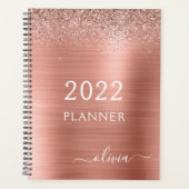 2022 Roze Goud Roze Glitter Monogram Planner (Voorkant)