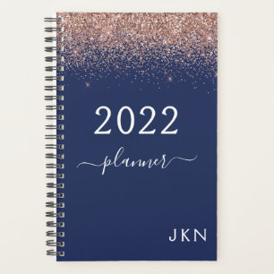 2022 Roze Goud Roze Marineblauw Glitter Monogram Planner