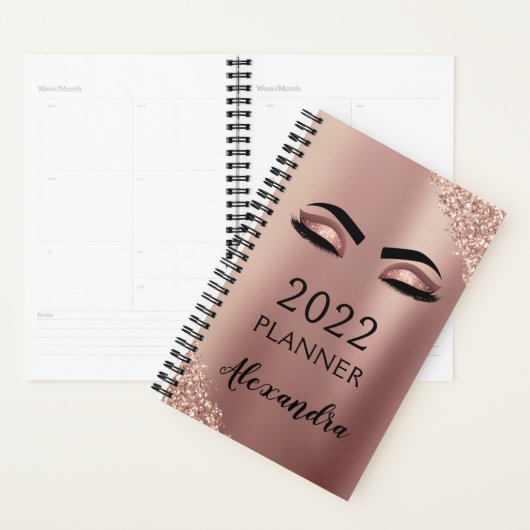 2022 Roze Goud Roze Monogram Glitter Wimpers Planner (Display)