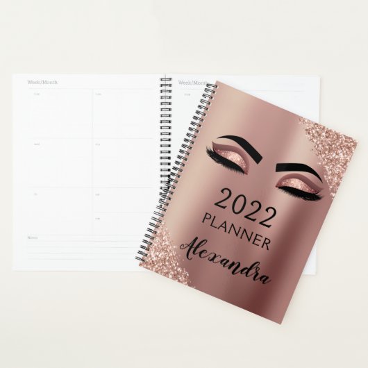 2022 Roze Goud Roze Monogram Glitter Wimpers Planner (Display)