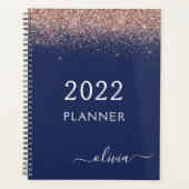 2022 Roze Goud Roze Navyblauw Glitter Monogram Planner (Voorkant)