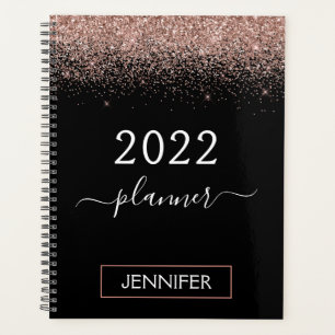 2022 Roze Goud Roze Roze en Zwarte Glitter Monogra Planner