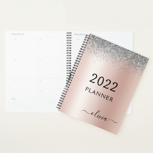 2022 Roze Goud Roze Zilver Glitter Monogram Planner (Display)