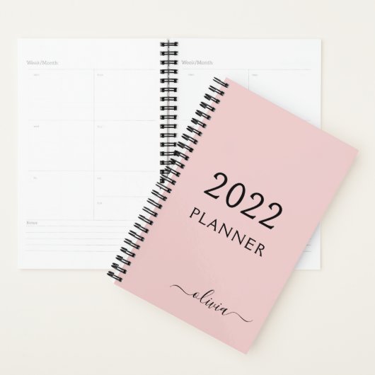 2022 Roze Roze Meisjesachtige Script Monogram Naam Planner (Display)