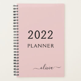 2022 Roze Roze Meisjesachtige Script Monogram Naam Planner
