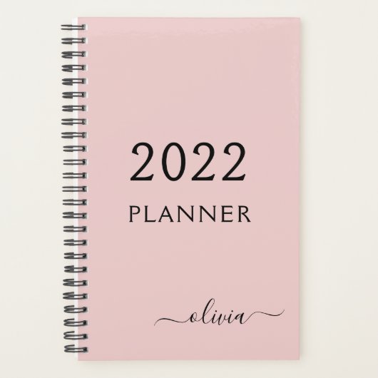 2022 Roze Roze Meisjesachtige Script Monogram Naam Planner (Voorkant)