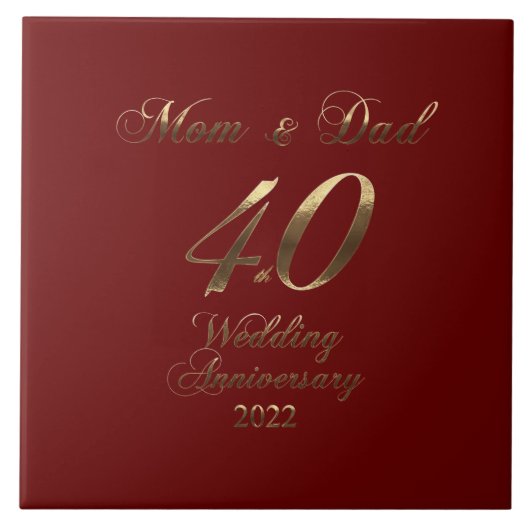 2022 Ruby Wedding 40th Jubileum Parents Tegeltje (Voorkant)